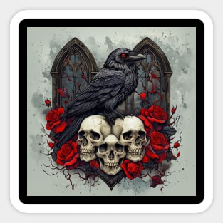 Raven's Gothic Elegy With Roses Sticker